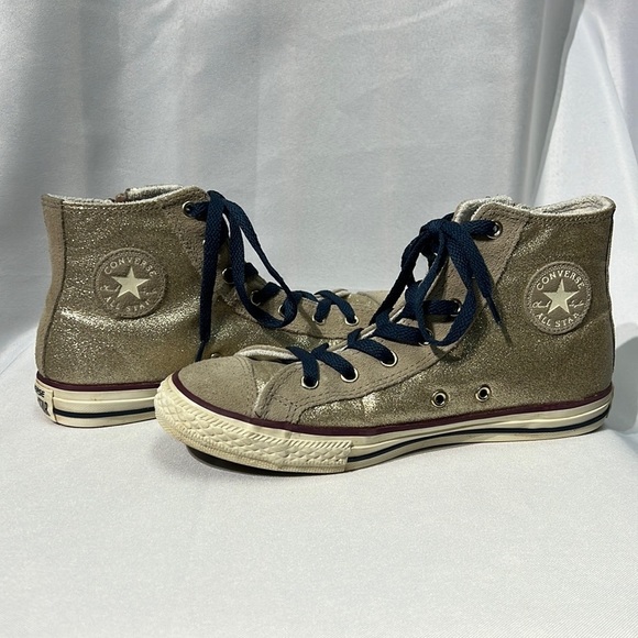 Chuck Taylor Converse All Star Hi Tops - Gold Glitter, Tan Faux Suede - size 5 - Picture 13 of 14